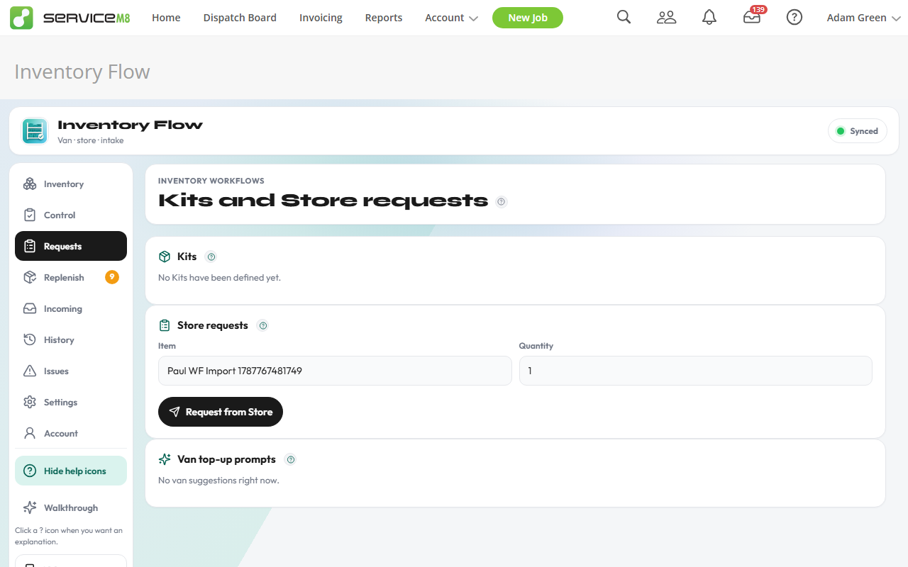 Store requests — engineers request, store staff approve and fulfil